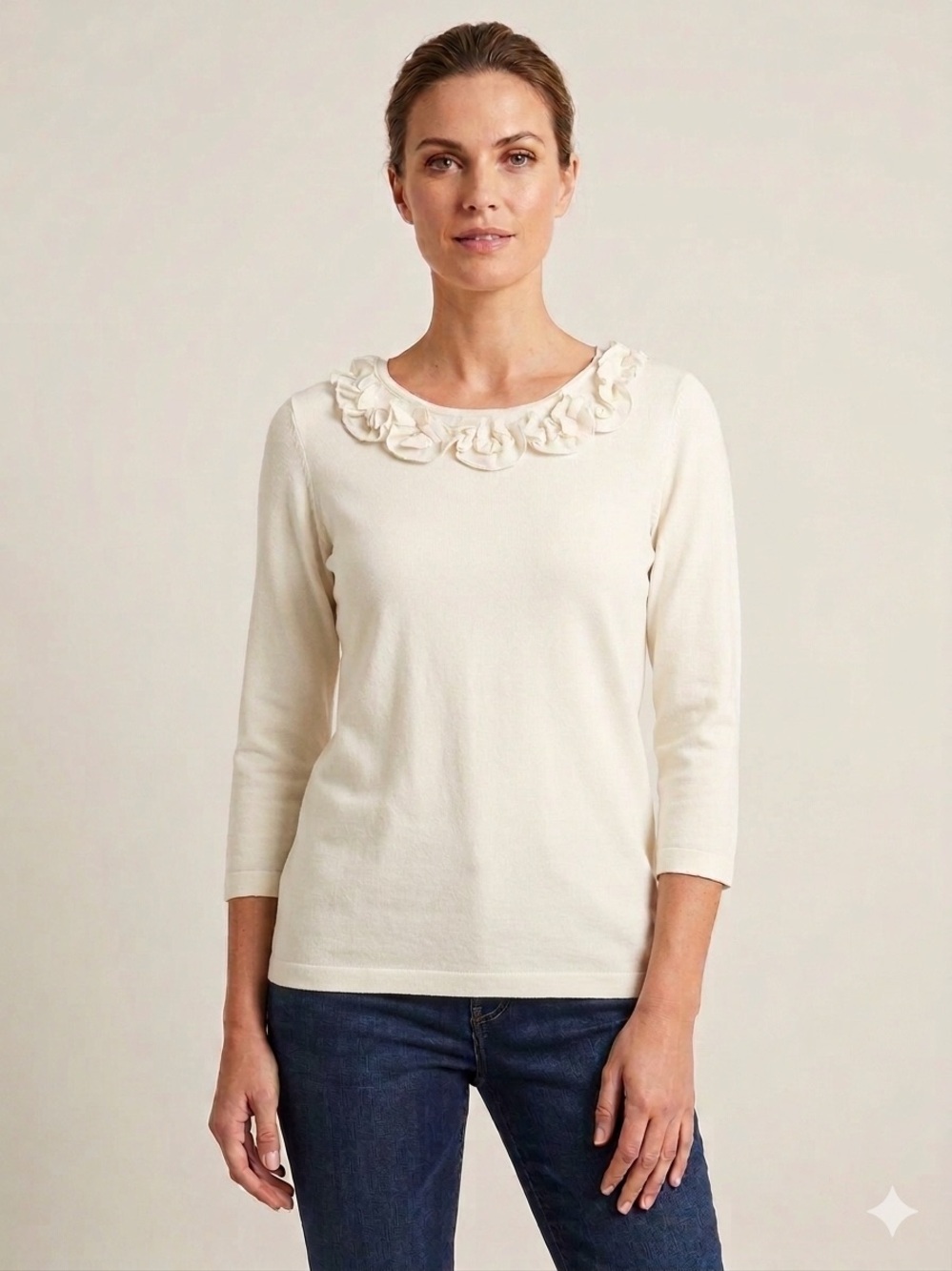 Jones New York Cream Floral Applique Sweater Cotton blend. Size m